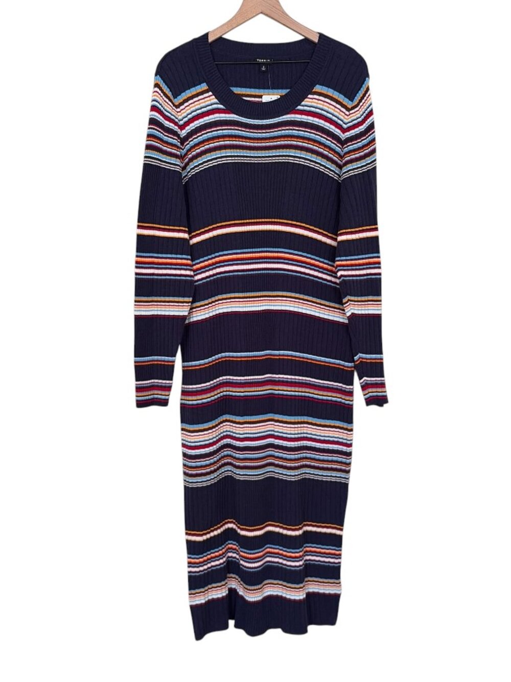 NWT Torrid Navy Stripe Crew Neck Column Midi Sweater Dress
